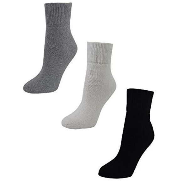 Mens 3-Pack Black White Gray Diabetic Ankle Socks - Picture 4 of 6